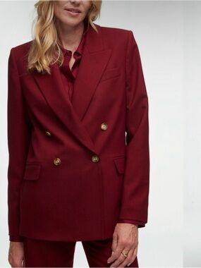 Argent Peak Lapel Seasonless  Wool Blazer in burgundy size 14